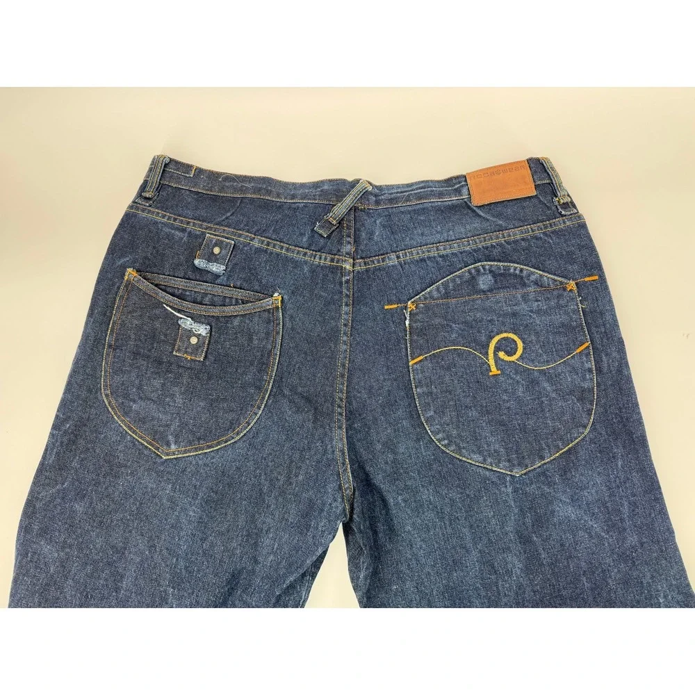 Y2K Rocawear Mens Jeans‎ 42x34 Baggy Wide Leg Straight Fit Embroidered Pockets